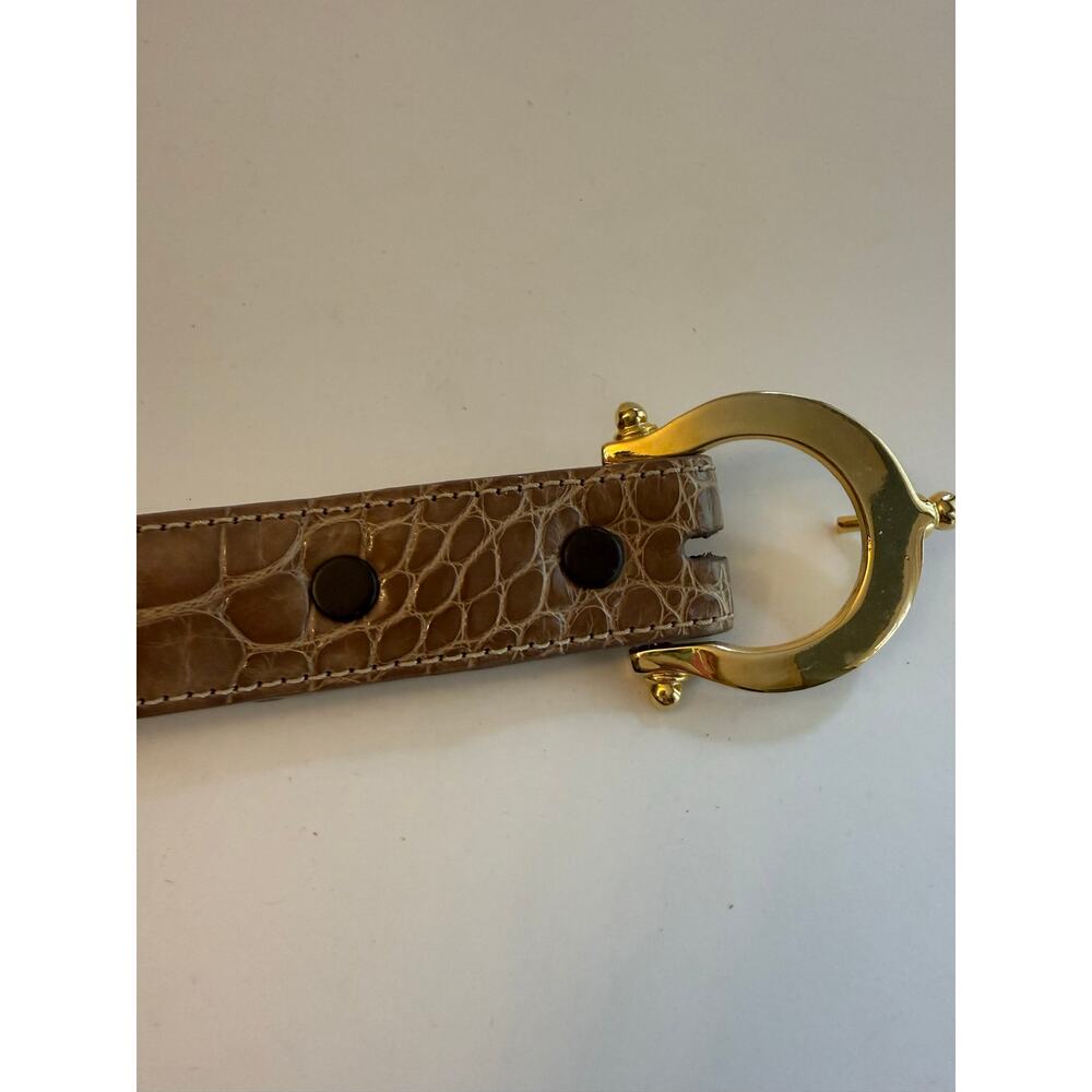 Worth Genuine American Alligator Leather Belt Sz P XS Tan Taupe Gold Buckle USA - Picture 4 of 7
